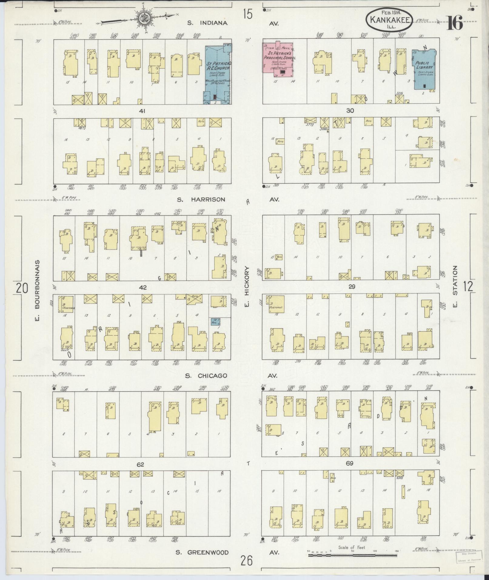Sanborn Fire Insurance Map from Kankakee, Kankakee County, Illinois (1914), Sheet #0016 - Complete Map Set gallery image, historic Sanborn map, vintage wall art, Illinois Illinois