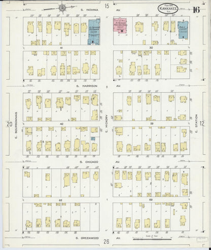 Sanborn Fire Insurance Map from Kankakee, Kankakee County, Illinois (1914), Sheet #0016 - Complete Map Set gallery image, historic Sanborn map, vintage wall art, Illinois Illinois