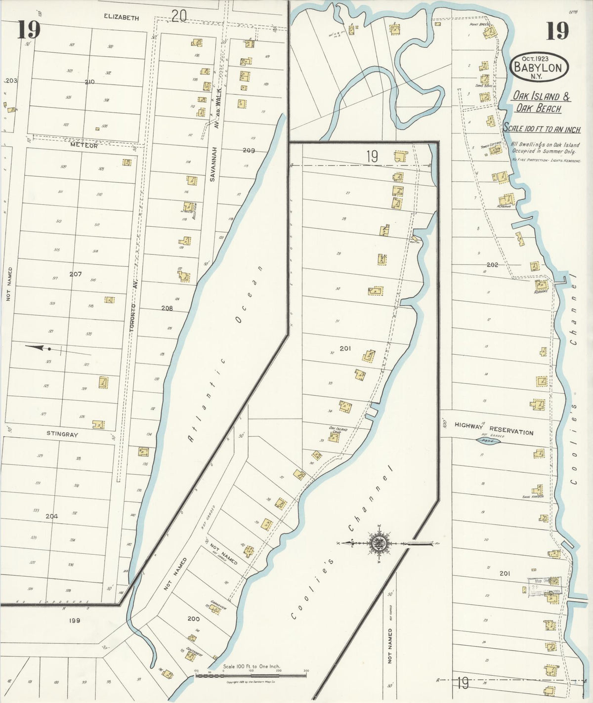 Sanborn Fire Insurance Map from Babylon, Suffolk County, New York (1923), Sheet #0019 - Historic Sanborn Fire Insurance Map Print, vintage old map wall art, antique decor, genealogy gift, New York New York map