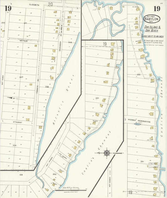 Sanborn Fire Insurance Map from Babylon, Suffolk County, New York (1923), Sheet #0019 - Historic Sanborn Fire Insurance Map Print, vintage old map wall art, antique decor, genealogy gift, New York New York map