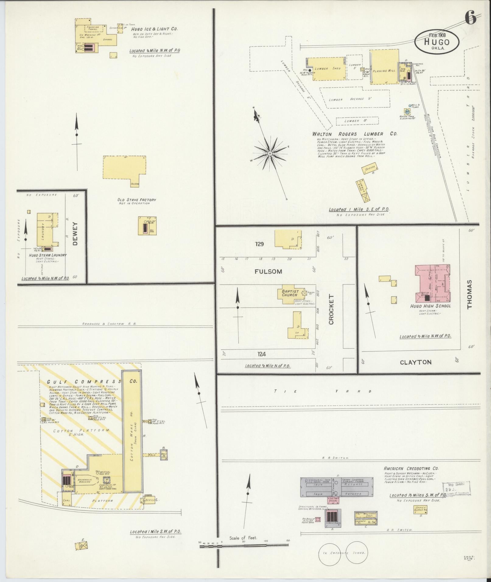 Sanborn Fire Insurance Map from Hugo, Choctaw County, Oklahoma (1908), Sheet #0006 - Historic Sanborn Fire Insurance Map Print, vintage old map wall art, antique decor, genealogy gift, Oklahoma Oklahoma map