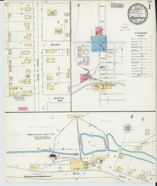 Sanborn Fire Insurance Map from Wadsworth, Medina County, Ohio (1893), Sheet #0001 - Complete Map Set gallery image, historic Sanborn map, vintage wall art, Ohio Ohio