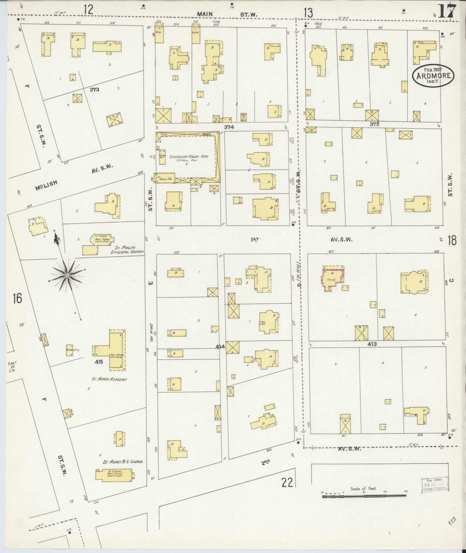 Sanborn Fire Insurance Map from Ardmore, Carter County, Oklahoma (1907), Sheet #0017 - Complete Map Set gallery image, historic Sanborn map, vintage wall art, Oklahoma Oklahoma