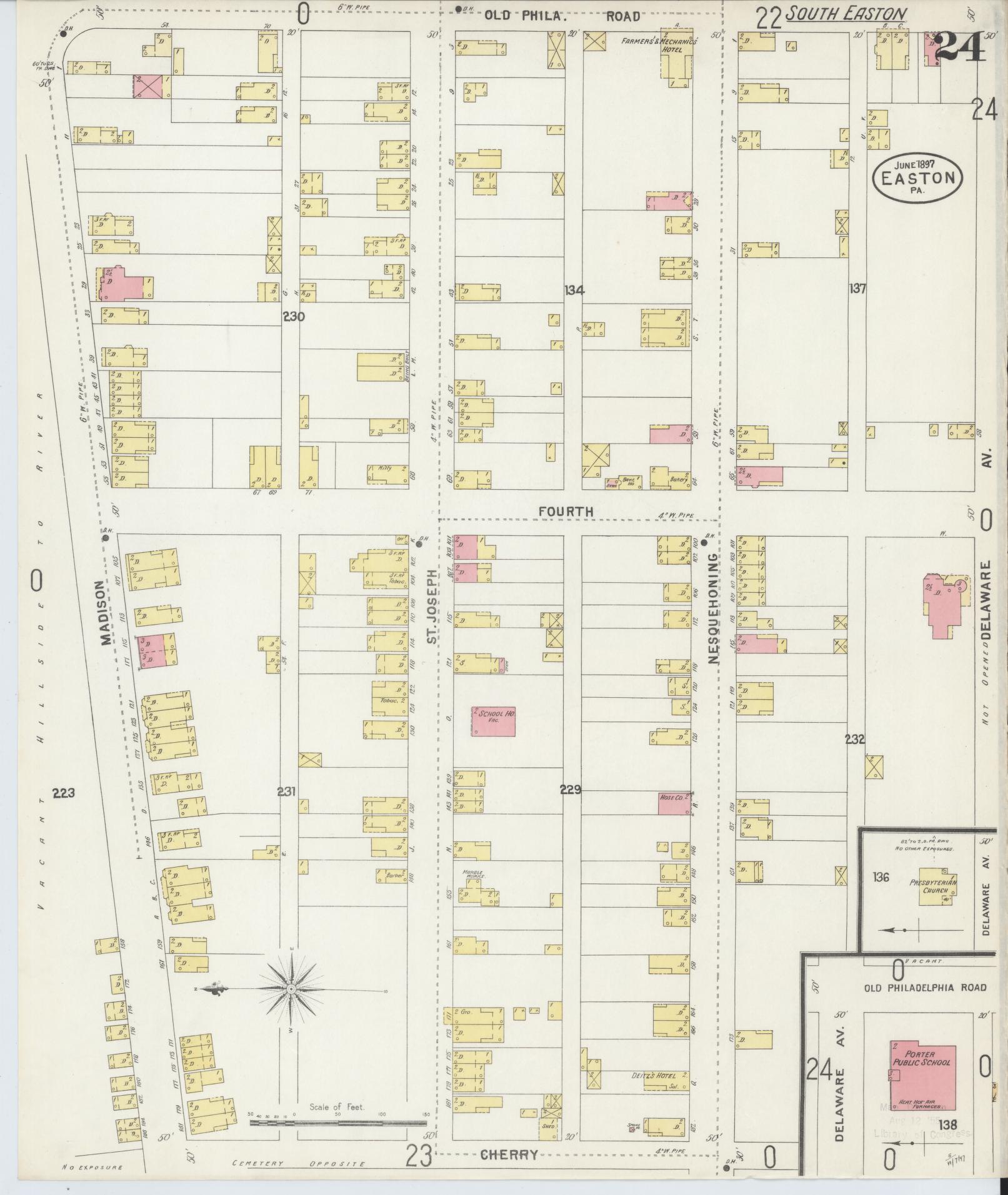 Sanborn Fire Insurance Map from Easton, Northampton County, Pennsylvania (1897), Sheet #0024 - Historic Sanborn Fire Insurance Map Print, vintage old map wall art, antique decor, genealogy gift, Pennsylvania Pennsylvania map