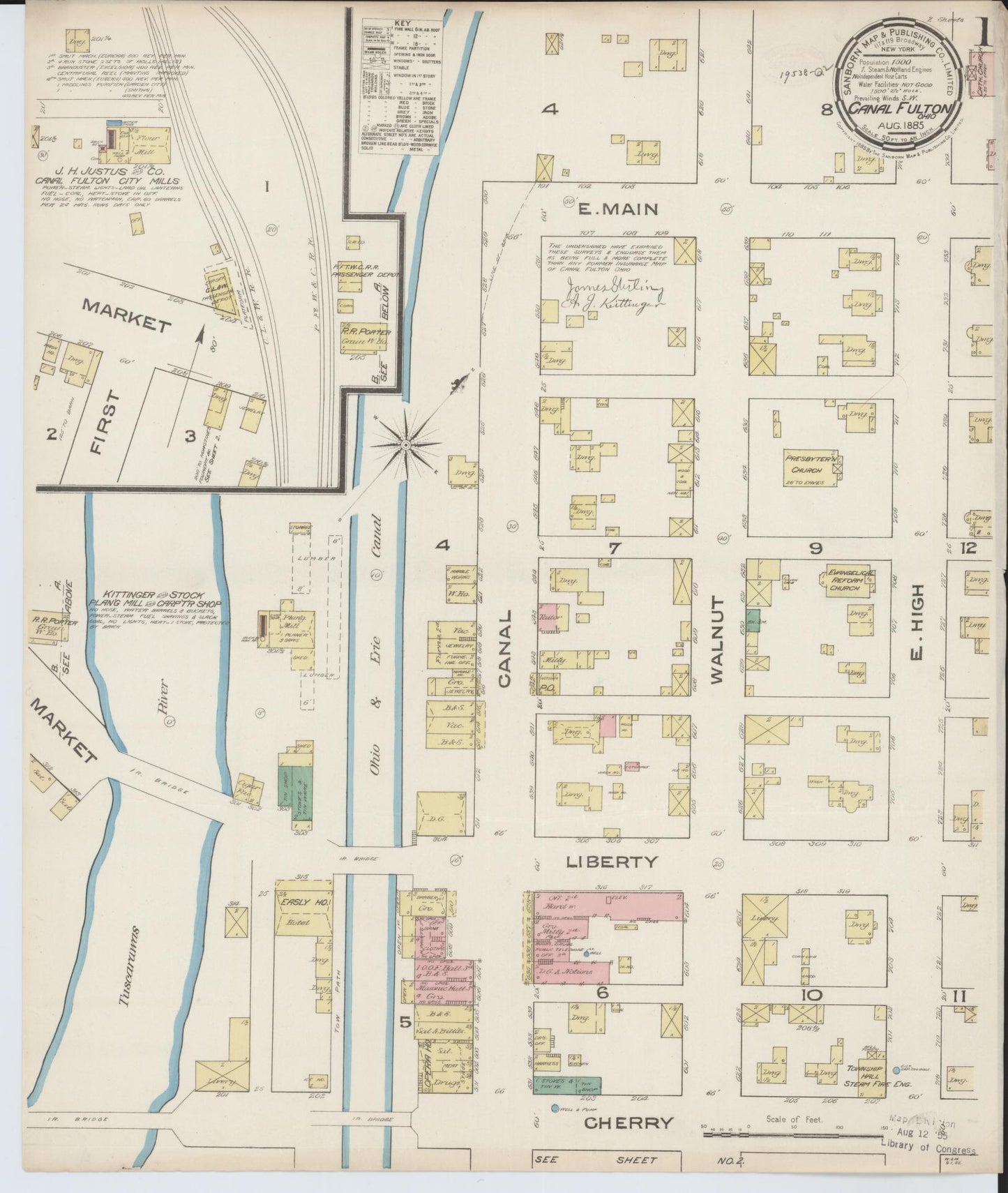 Sanborn Fire Insurance Map from Canal Fulton, Stark County, Ohio (1885), Sheet #0001 - Historic Sanborn Fire Insurance Map Print, vintage old map wall art, antique decor, genealogy gift, Ohio Ohio map