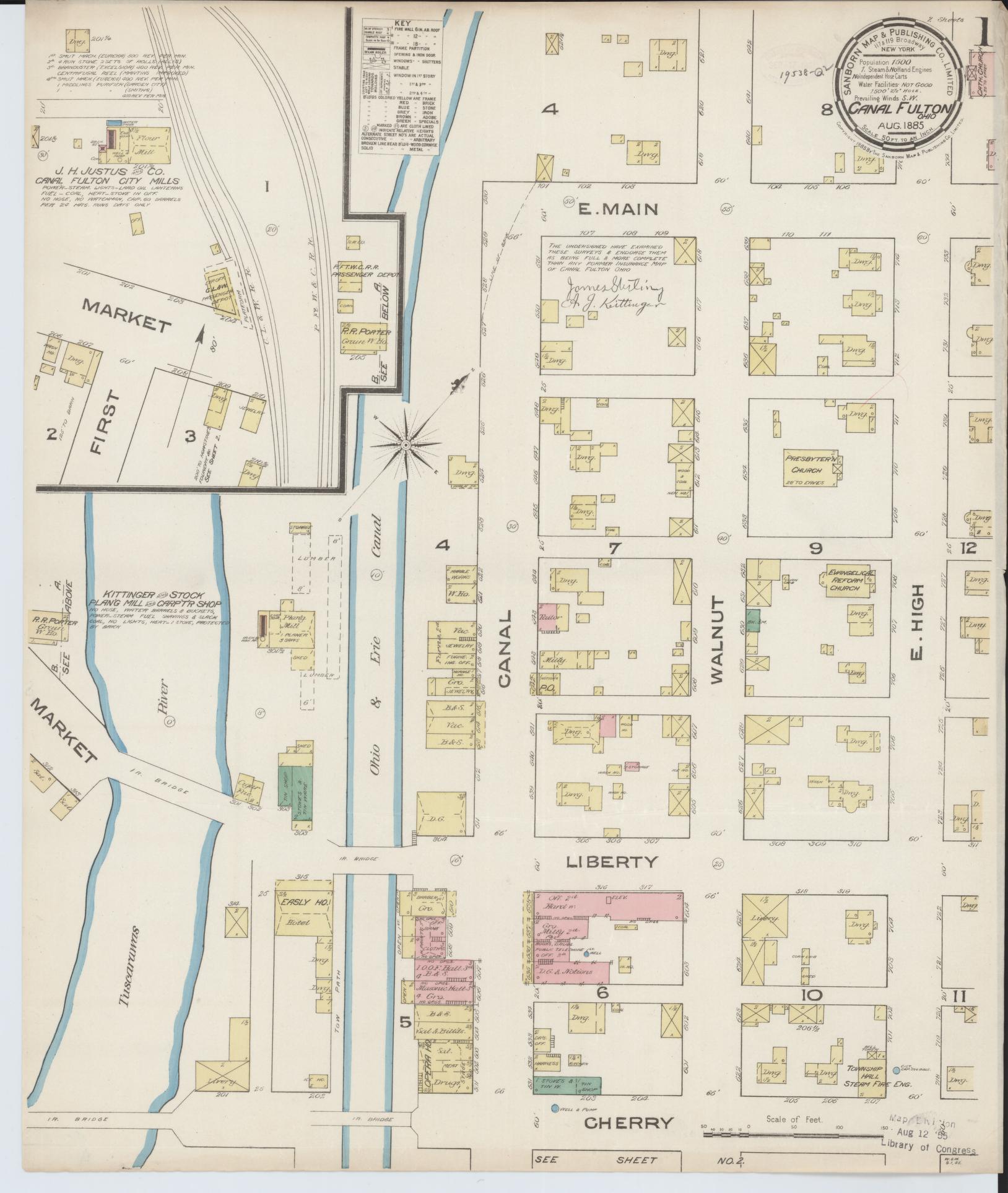 Sanborn Fire Insurance Map from Canal Fulton, Stark County, Ohio (1885), Sheet #0001 - Historic Sanborn Fire Insurance Map Print, vintage old map wall art, antique decor, genealogy gift, Ohio Ohio map