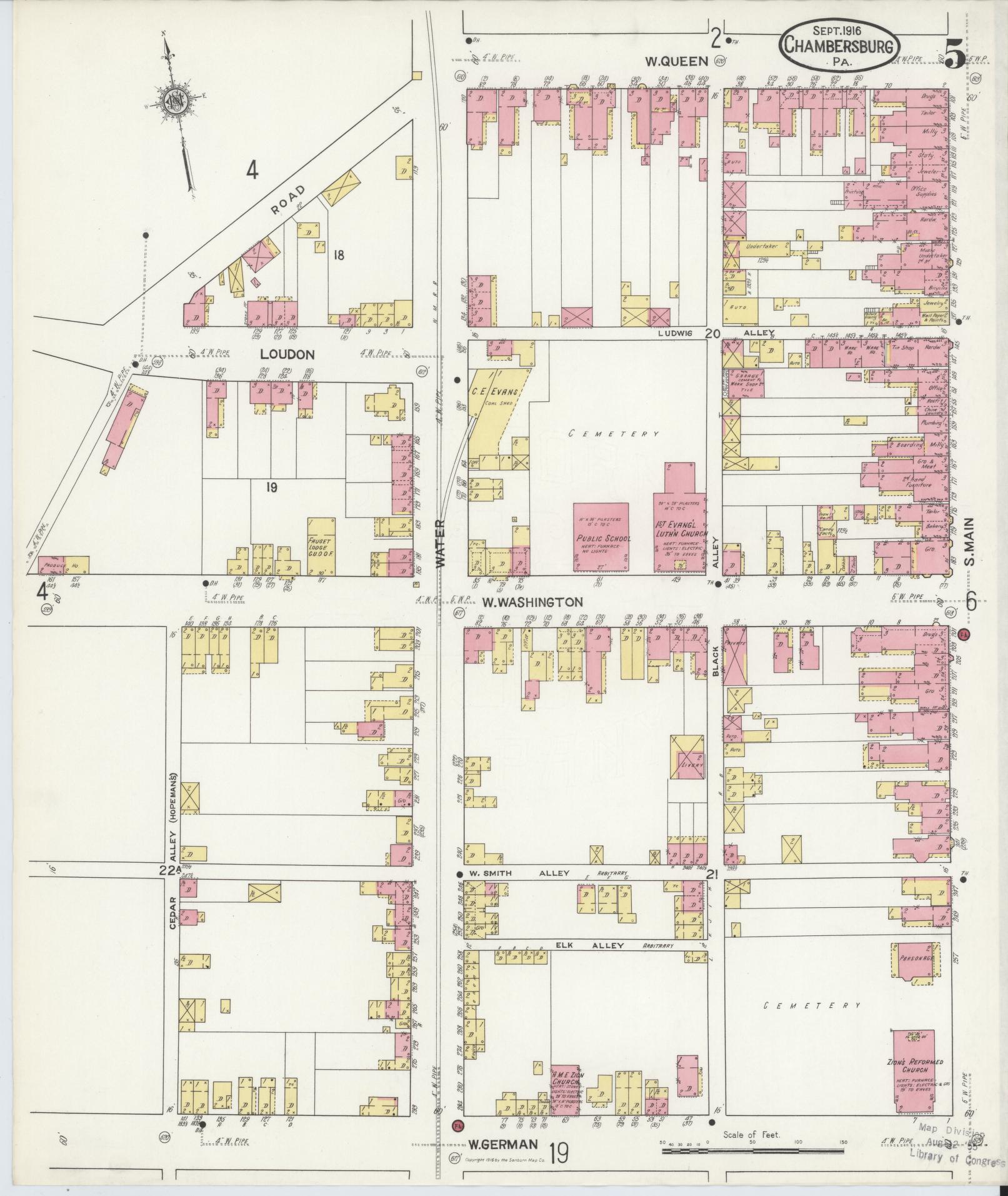 Sanborn Fire Insurance Map from Chambersburg, Franklin County, Pennsylvania (1916), Sheet #0005 - Historic Sanborn Fire Insurance Map Print, vintage old map wall art, antique decor, genealogy gift, Pennsylvania Pennsylvania map