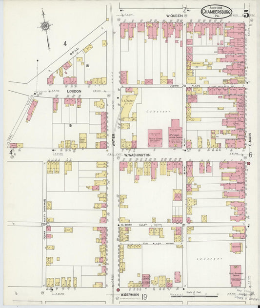 Sanborn Fire Insurance Map from Chambersburg, Franklin County, Pennsylvania (1916), Sheet #0005 - Historic Sanborn Fire Insurance Map Print, vintage old map wall art, antique decor, genealogy gift, Pennsylvania Pennsylvania map