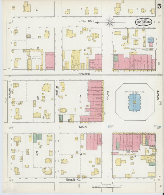 Sanborn Fire Insurance Map from Bonham, Fannin County, Texas (1892), Sheet #0005 - Historic Sanborn Fire Insurance Map Print, vintage old map wall art, antique decor, genealogy gift, Texas Texas map