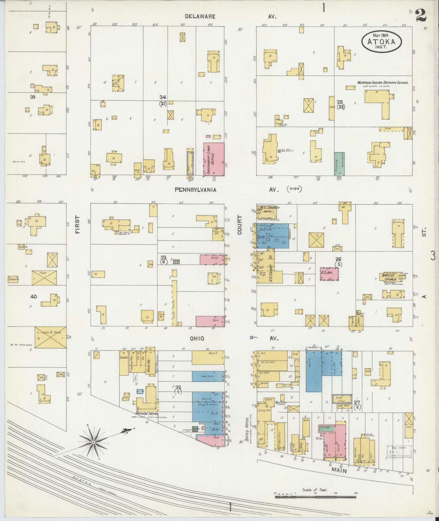 Sanborn Fire Insurance Map from Atoka, Atoka County, Oklahoma (1904), Sheet #0002 - Complete Map Set gallery image, historic Sanborn map, vintage wall art, Oklahoma Oklahoma