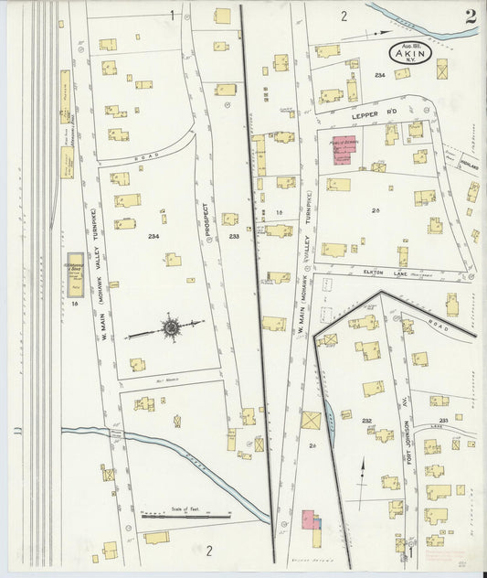 Sanborn Fire Insurance Map from Akin, Montgomery County, New York (1911), Sheet #0002 - Historic Sanborn Fire Insurance Map Print, vintage old map wall art, antique decor, genealogy gift, New York New York map