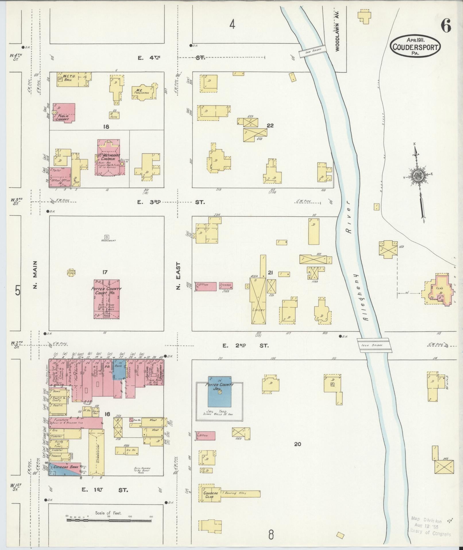 Sanborn Fire Insurance Map from Coudersport, Potter County, Pennsylvania (1911), Sheet #0006 - Historic Sanborn Fire Insurance Map Print, vintage old map wall art, antique decor, genealogy gift, Pennsylvania Pennsylvania map