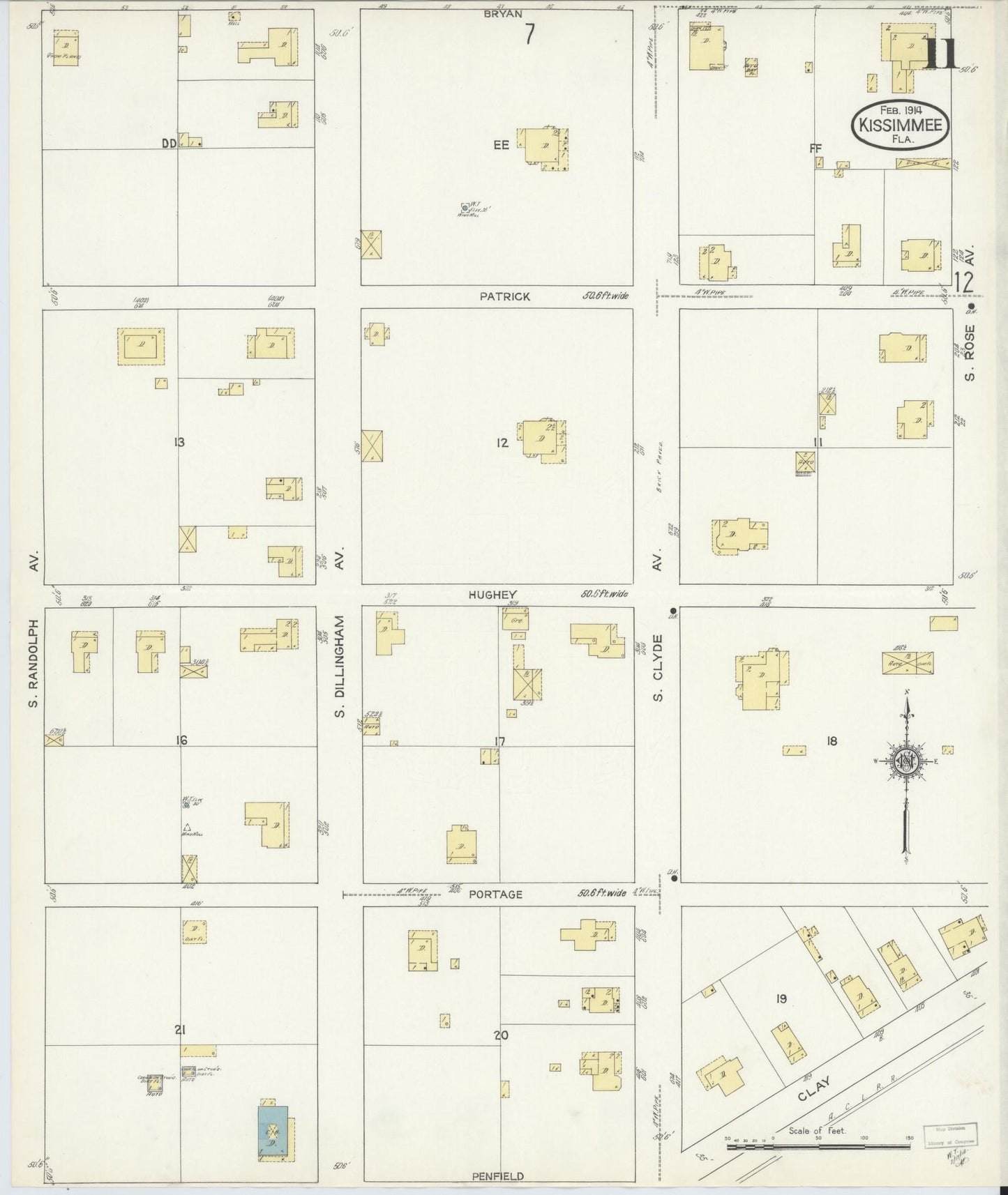 Sanborn Fire Insurance Map from Kissimmee, Osceola County, Florida (1914), Sheet #0011 - Historic Sanborn Fire Insurance Map Print, vintage old map wall art, antique decor, genealogy gift, Florida Florida map