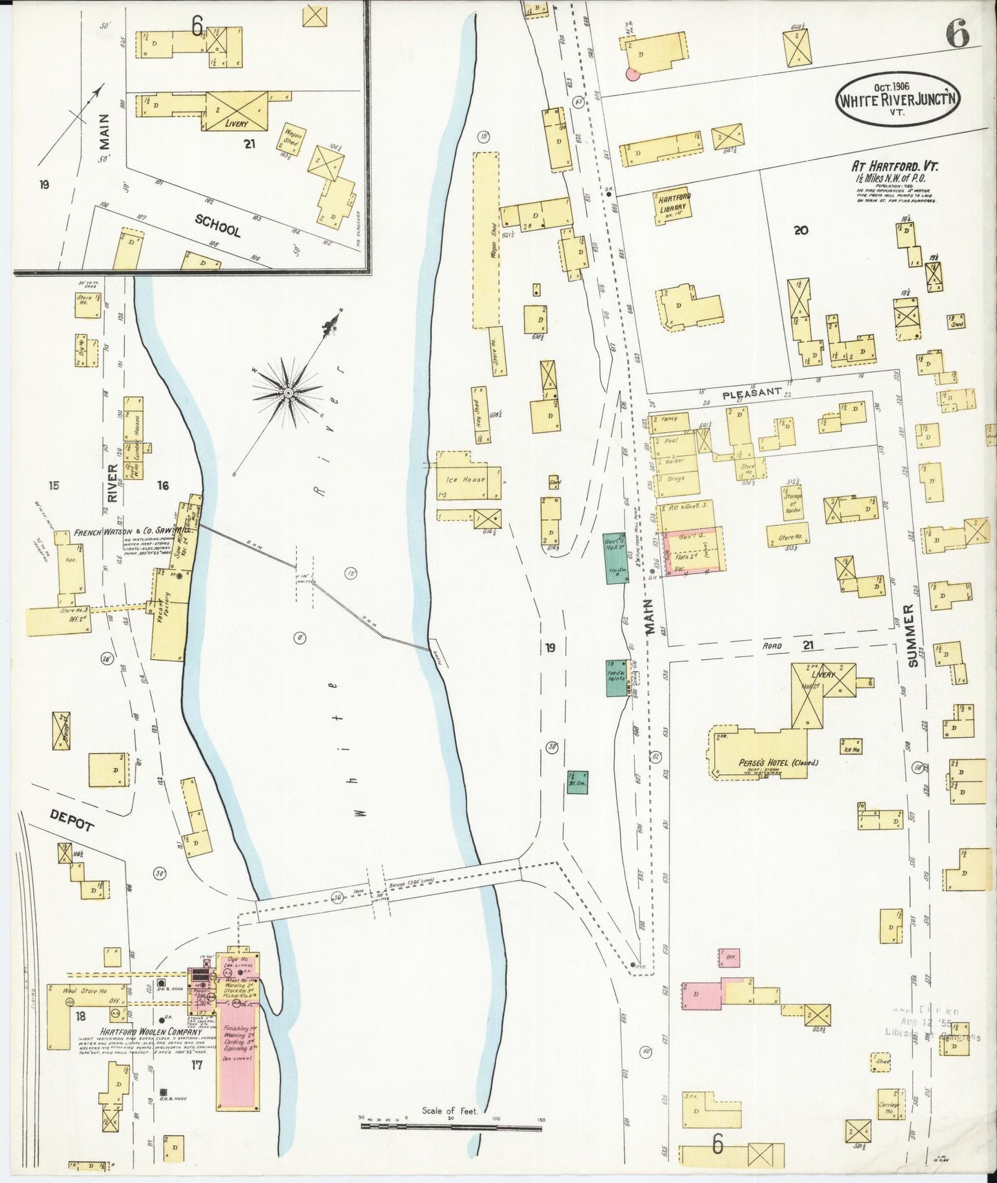 Sanborn Fire Insurance Map from White River Junction, Windsor County, Vermont (1906), Sheet #0006 - Complete Map Set gallery image, historic Sanborn map, vintage wall art, Vermont Vermont