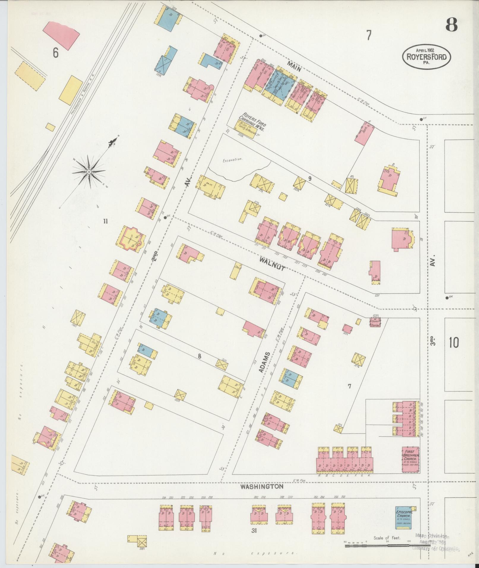 Sanborn Fire Insurance Map from Royersford, Montgomery County, Pennsylvania (1902), Sheet #0008 - Complete Map Set gallery image, historic Sanborn map, vintage wall art, Pennsylvania Pennsylvania