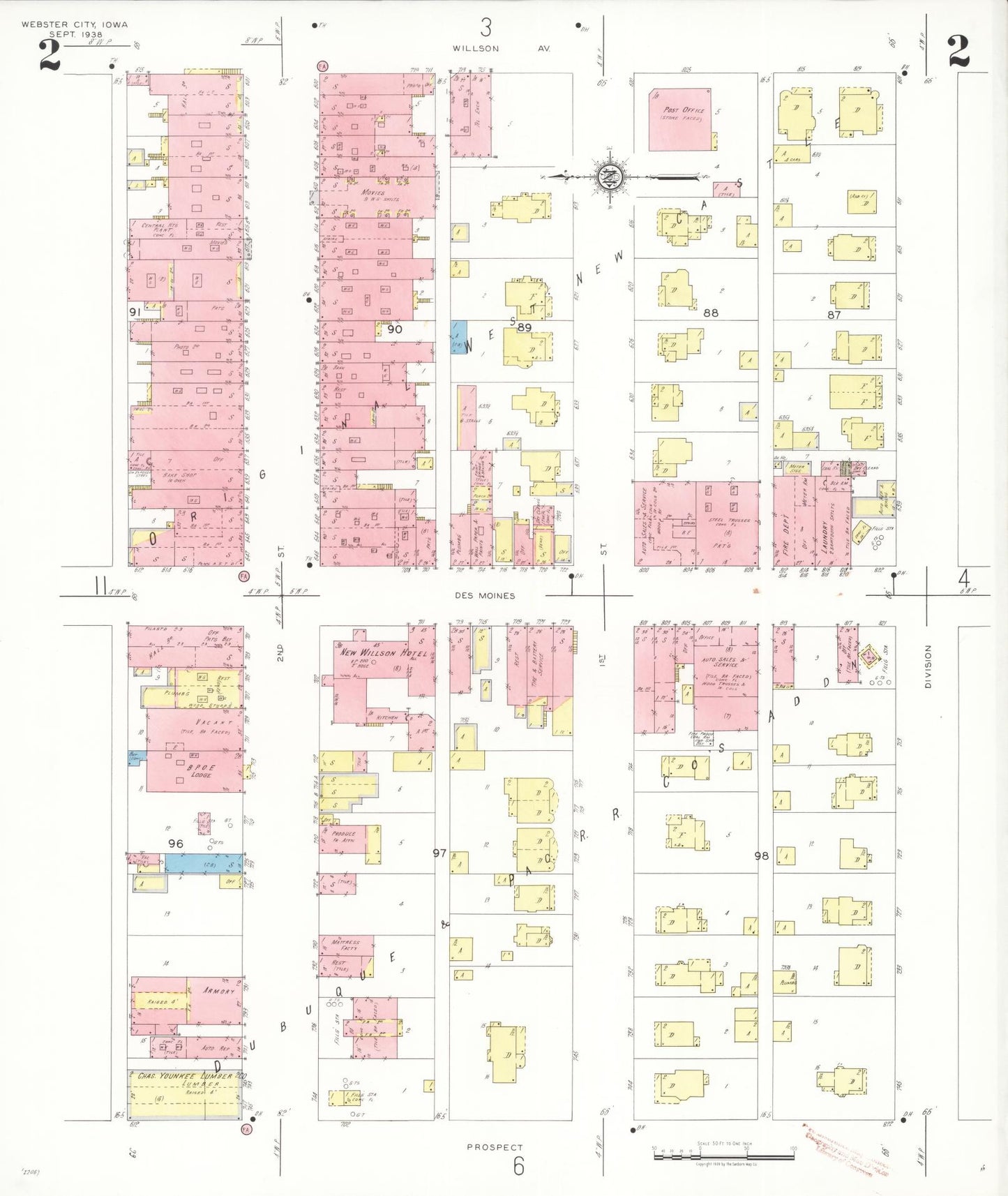 Sanborn Fire Insurance Map from Webster City, Hamilton County, Iowa (1938), Sheet #0002 - Historic Sanborn Fire Insurance Map Print