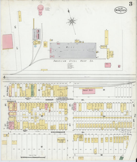 Sanborn Fire Insurance Map from Monessen, Westmoreland County, Pennsylvania (1901), Sheet #0003 - Historic Sanborn Fire Insurance Map Print, vintage old map wall art, antique decor, genealogy gift, Pennsylvania Pennsylvania map