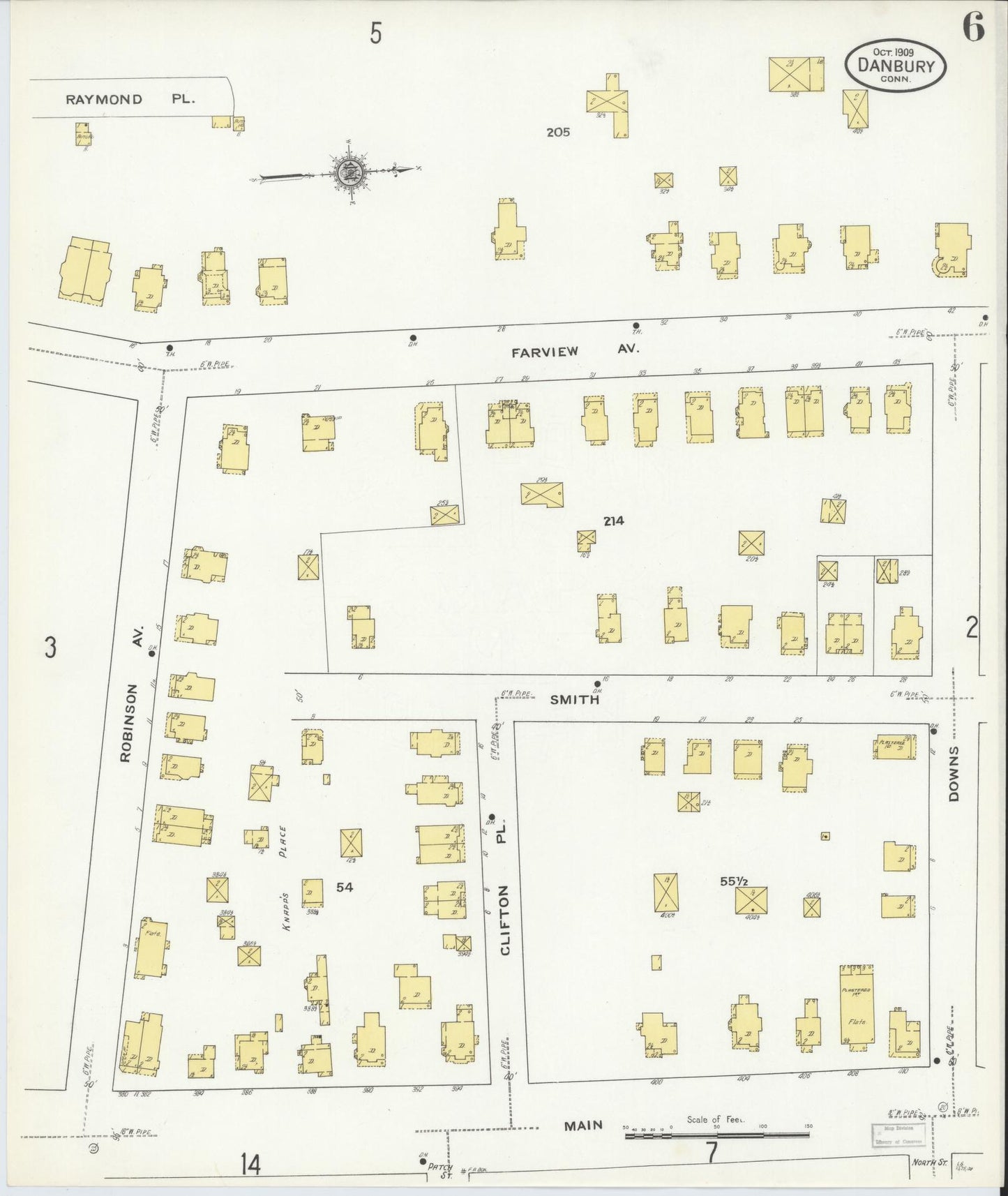 Sanborn Fire Insurance Map from Danbury, Fairfield County, Connecticut (1909), Sheet #0006 - Complete Map Set gallery image, historic Sanborn map, vintage wall art, Connecticut Connecticut