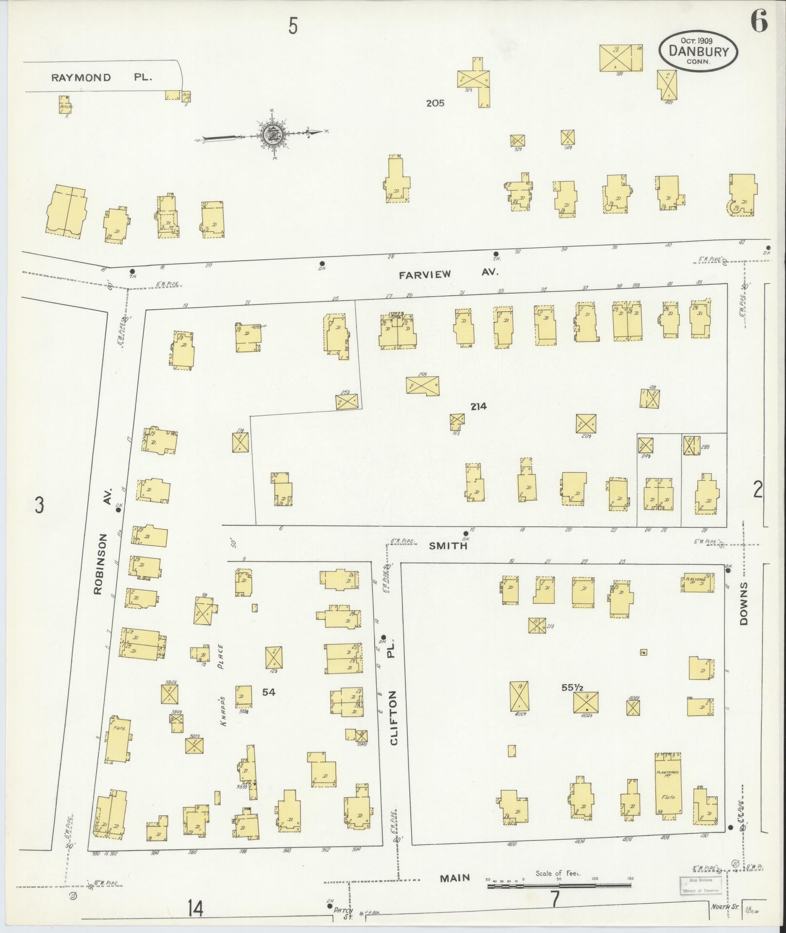 Sanborn Fire Insurance Map from Danbury, Fairfield County, Connecticut (1909), Sheet #0006 - Complete Map Set gallery image, historic Sanborn map, vintage wall art, Connecticut Connecticut