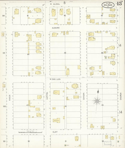 Sanborn Fire Insurance Map from Salinas, Monterey County, California (1900), Sheet #0013 - Complete Map Set gallery image, historic Sanborn map, vintage wall art, California California
