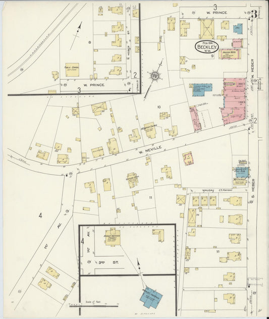 Sanborn Fire Insurance Map from Beckley, Raleigh County, West Virginia (1914), Sheet #0003 - Historic Sanborn Fire Insurance Map Print, vintage old map wall art, antique decor, genealogy gift, West Virginia West Virginia map