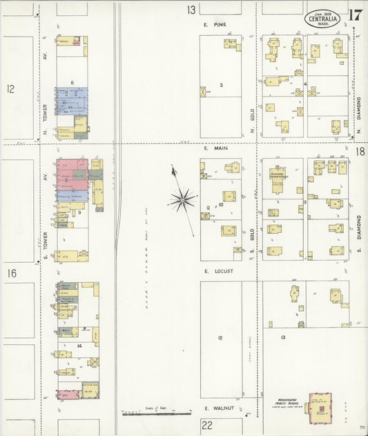 Sanborn Fire Insurance Map from Centralia, Lewis County, Washington (1909), Sheet #0017 - Historic Sanborn Fire Insurance Map Print, vintage old map wall art, antique decor, genealogy gift, Washington Washington map