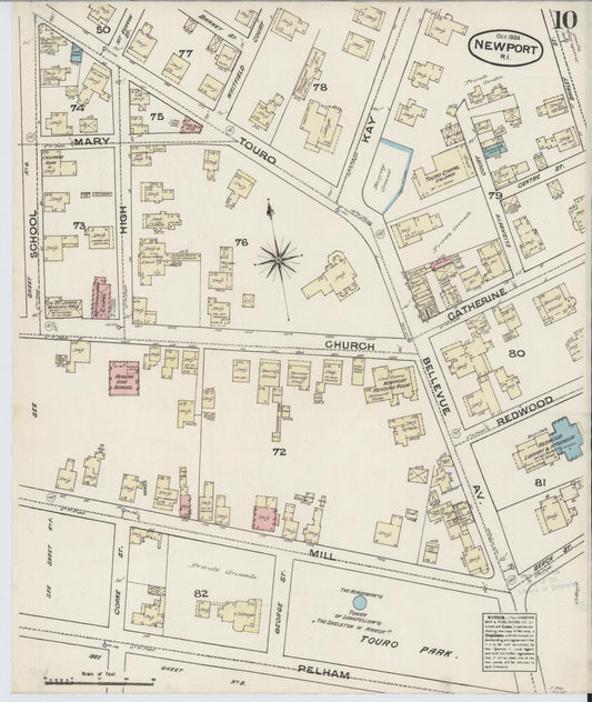 Sanborn Fire Insurance Map from Newport, Newport County, Rhode Island (1884), Sheet #0010 - Historic Sanborn Fire Insurance Map Print, vintage old map wall art, antique decor, genealogy gift, Rhode Island Rhode Island map