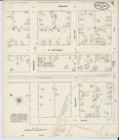 Sanborn Fire Insurance Map from Cadillac, Wexford County, Michigan (1884), Sheet #0004 - Complete Map Set gallery image, historic Sanborn map, vintage wall art, Michigan Michigan