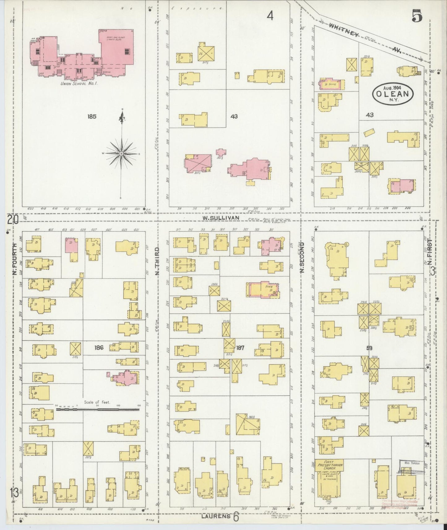 Sanborn Fire Insurance Map from Olean, Cattaraugus County, New York (1904), Sheet #0005 - Complete Map Set gallery image, historic Sanborn map, vintage wall art, New York New York