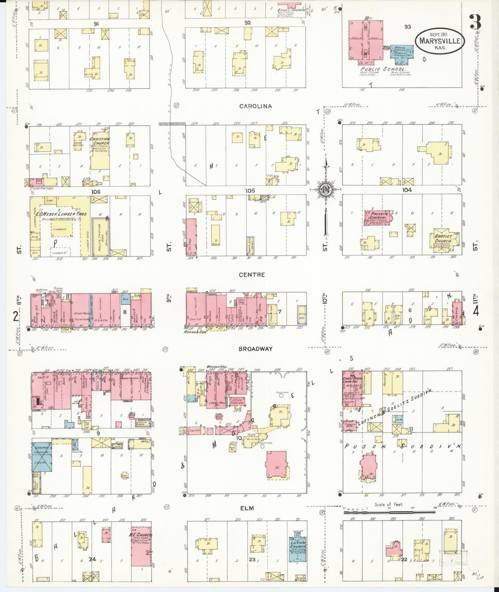 Sanborn Fire Insurance Map from Marysville, Marshall County, Kansas (1911), Sheet #0003 - Historic Sanborn Fire Insurance Map Print, vintage old map wall art, antique decor, genealogy gift, Kansas Kansas map