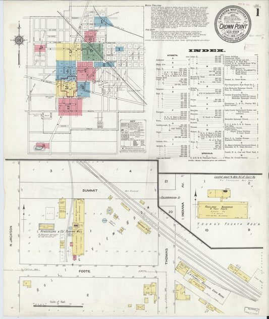 Sanborn Fire Insurance Map from Crown Point, Lake County, Indiana (1910), Sheet #0001 - Historic Sanborn Fire Insurance Map Print, vintage old map wall art, antique decor, genealogy gift, Indiana Indiana map