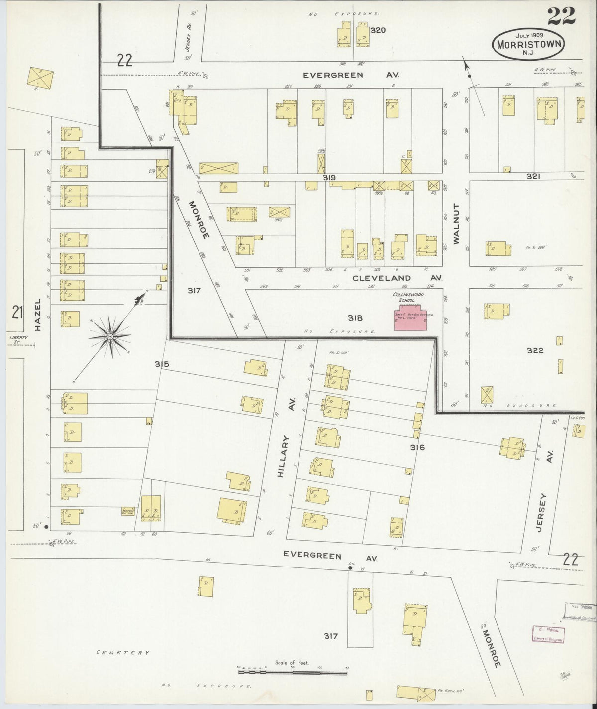 Sanborn Fire Insurance Map from Morristown, Morris County, New Jersey (1909), Sheet #0022 - Historic Sanborn Fire Insurance Map Print, vintage old map wall art, antique decor, genealogy gift, New Jersey New Jersey map