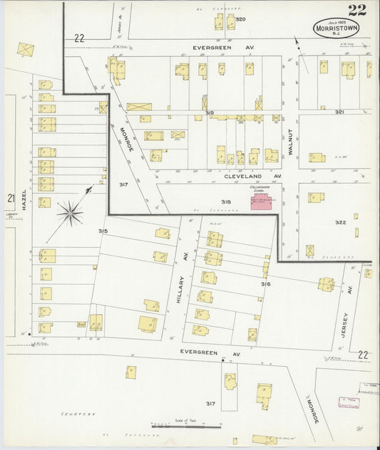 Sanborn Fire Insurance Map from Morristown, Morris County, New Jersey (1909), Sheet #0022 - Historic Sanborn Fire Insurance Map Print, vintage old map wall art, antique decor, genealogy gift, New Jersey New Jersey map