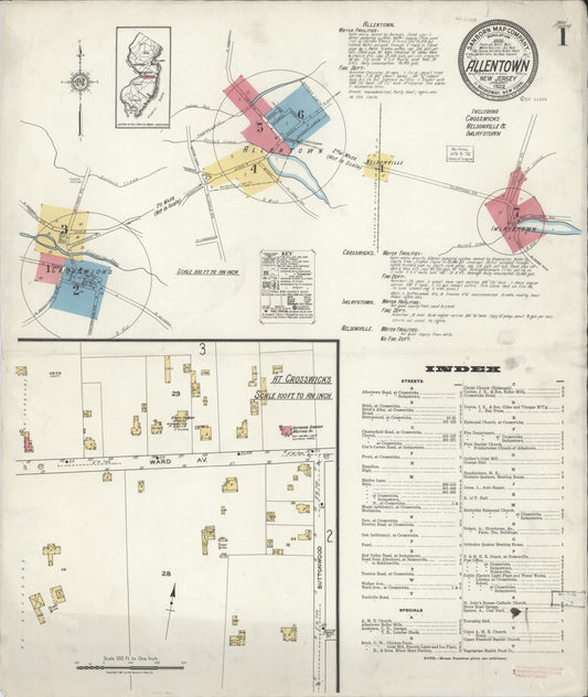 Sanborn Fire Insurance Map from Allentown, Monmouth County, New Jersey (1922), Sheet #0001 - Complete Map Set gallery image, historic Sanborn map, vintage wall art, New Jersey New Jersey