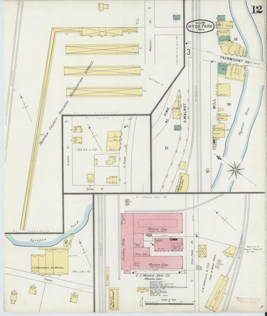 Sanborn Fire Insurance Map from Hyde Park, Norfolk County, Massachusetts (1896), Sheet #0012 - Historic Sanborn Fire Insurance Map Print, vintage old map wall art, antique decor, genealogy gift, Massachusetts Massachusetts map