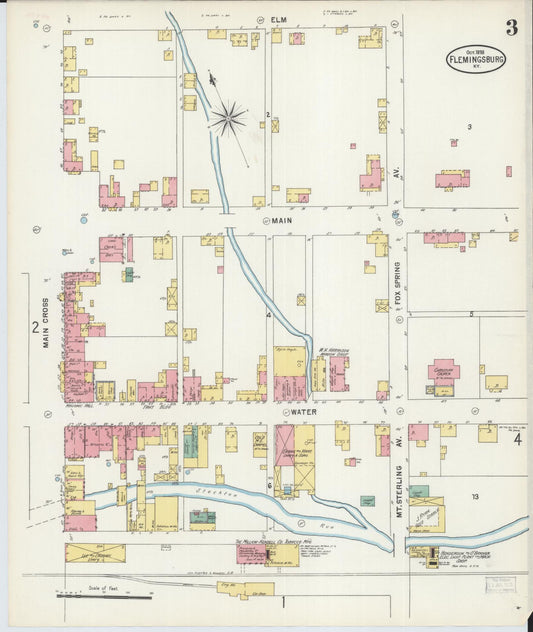 Sanborn Fire Insurance Map from Flemingsburg, Fleming County, Kentucky (1898), Sheet #0003 - Historic Sanborn Fire Insurance Map Print, vintage old map wall art, antique decor, genealogy gift, Kentucky Kentucky map