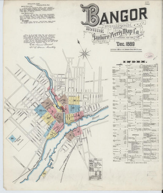Sanborn Fire Insurance Map from Bangor, Penobscot County, Maine. (1889) – Historic Sanborn Fire Insurance Map Print