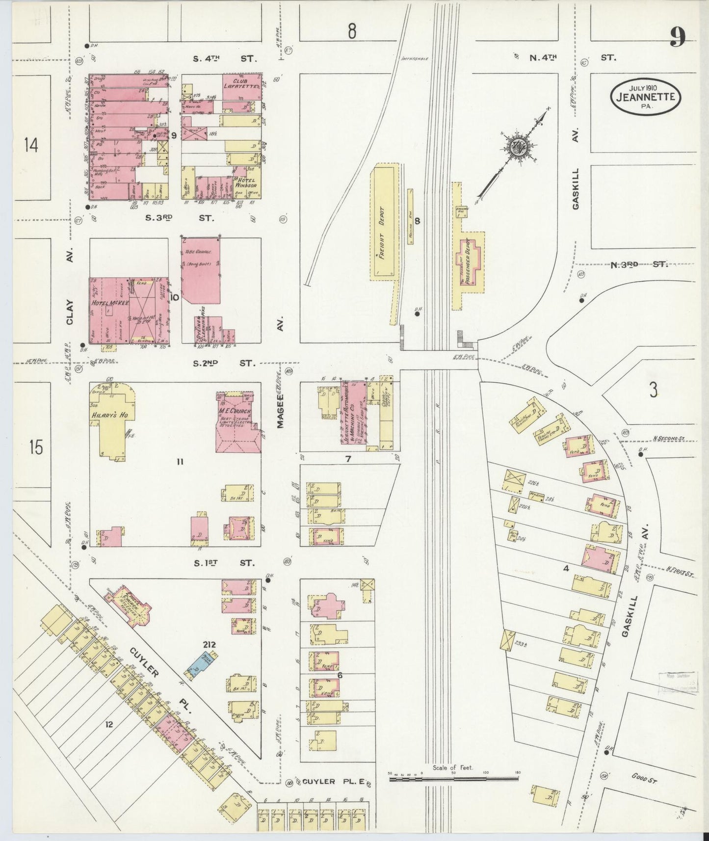 Sanborn Fire Insurance Map from Jeannette, Westmoreland County, Pennsylvania (1910), Sheet #0009 - Complete Map Set gallery image, historic Sanborn map, vintage wall art, Pennsylvania Pennsylvania