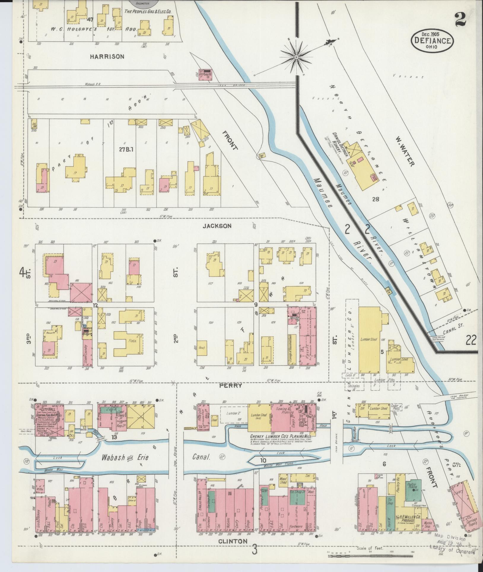 Sanborn Fire Insurance Map from Defiance, Defiance County, Ohio (1905), Sheet #0002 - Historic Sanborn Fire Insurance Map Print, vintage old map wall art, antique decor, genealogy gift, Ohio Ohio map
