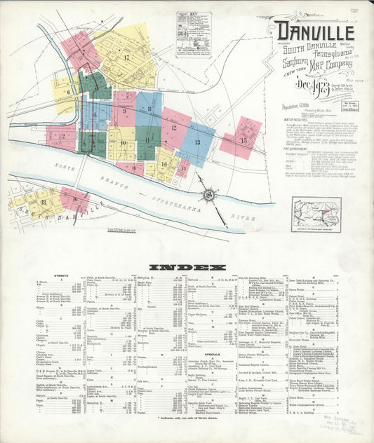 Sanborn Fire Insurance Map from Danville, Montour County, Pennsylvania (1923), Sheet #0001 - Historic Sanborn Fire Insurance Map Print, vintage old map wall art, antique decor, genealogy gift, Pennsylvania Pennsylvania map