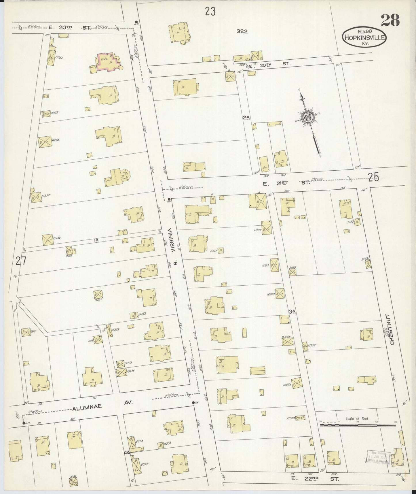 Sanborn Fire Insurance Map from Hopkinsville, Christian County, Kentucky (1913), Sheet #0028 - Complete Map Set gallery image, historic Sanborn map, vintage wall art, Kentucky Kentucky