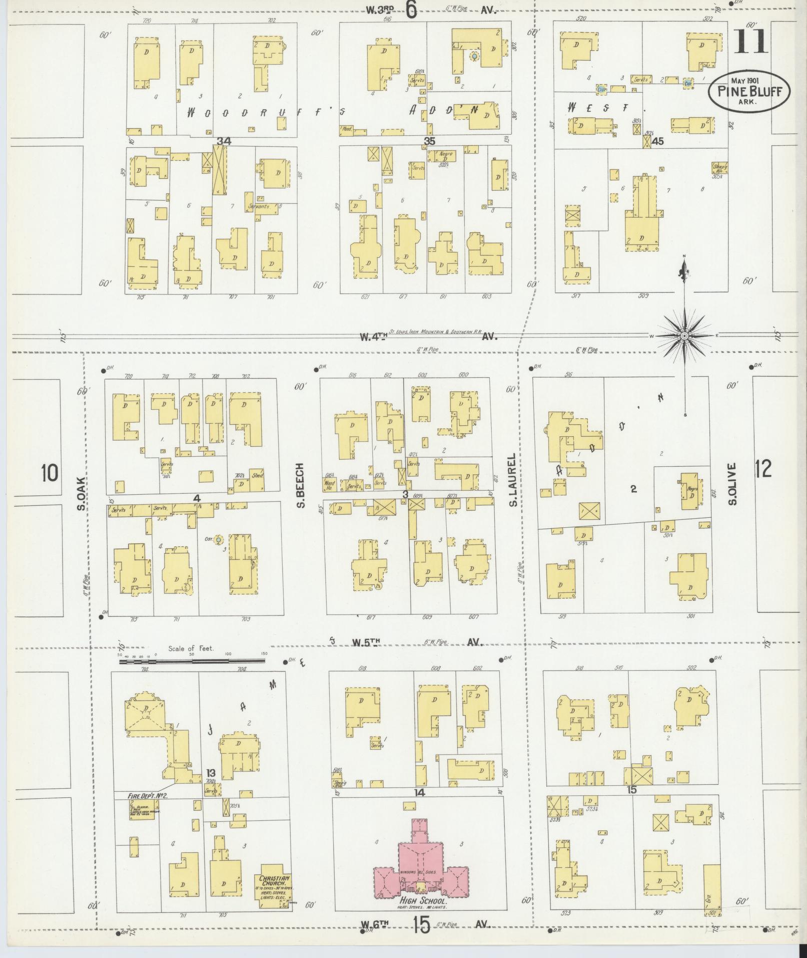 Sanborn Fire Insurance Map from Pine Bluff, Jefferson County, Arkansas (1901), Sheet #0011 - Historic Sanborn Fire Insurance Map Print, vintage old map wall art, antique decor, genealogy gift, Arkansas Arkansas map