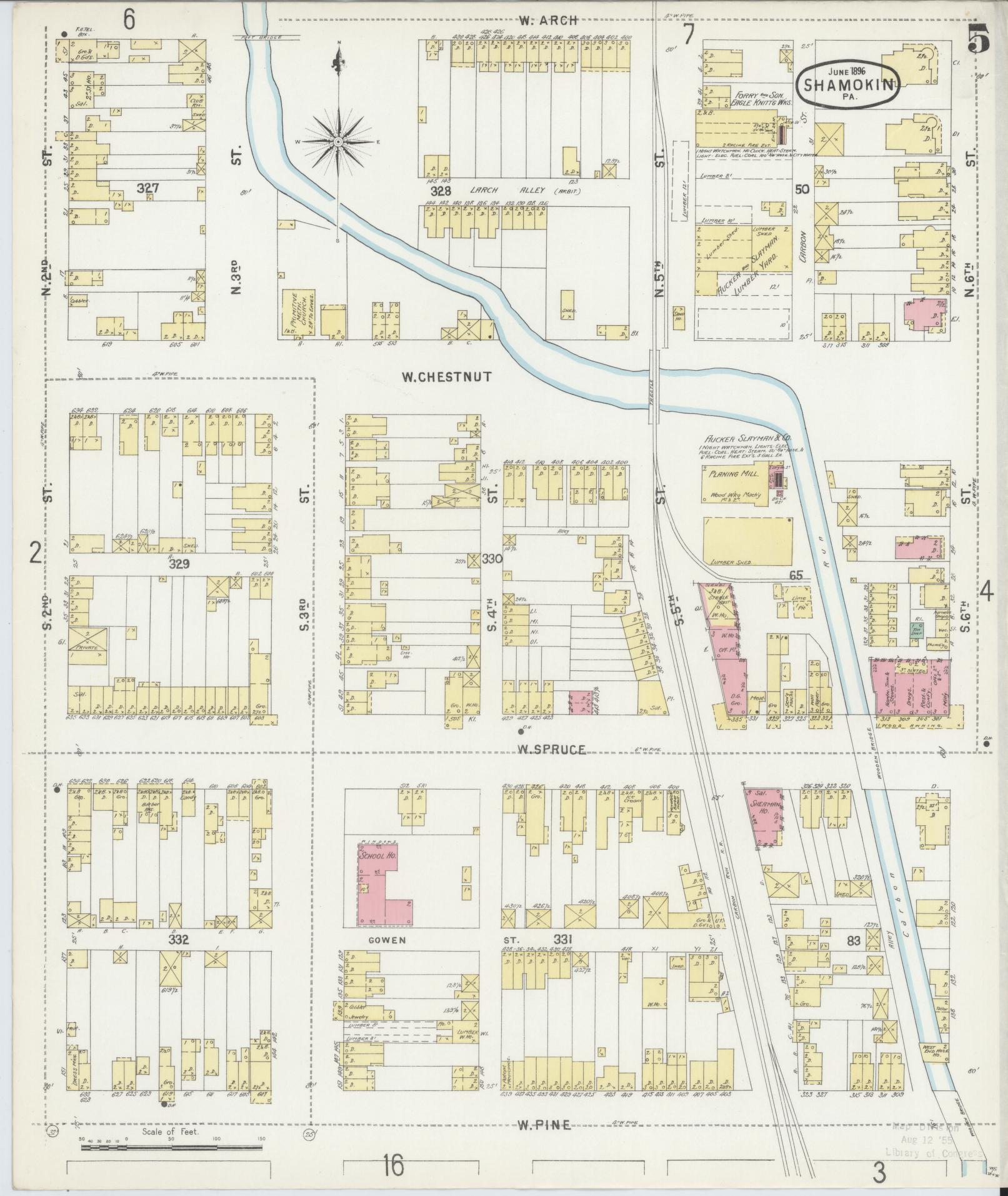 Sanborn Fire Insurance Map from Shamokin, Northumberland County, Pennsylvania (1896), Sheet #0005 - Complete Map Set gallery image, historic Sanborn map, vintage wall art, Pennsylvania Pennsylvania