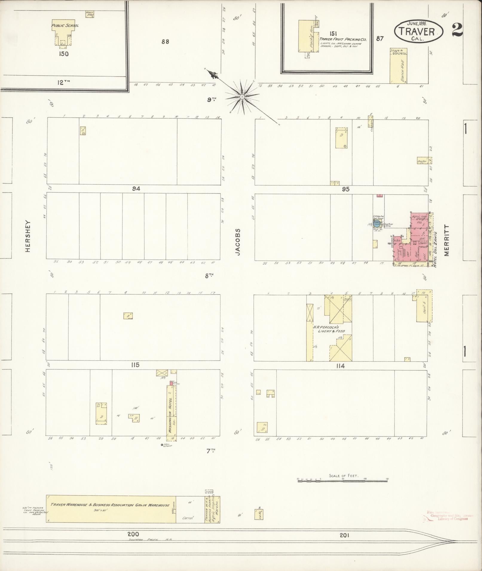 Sanborn Fire Insurance Map from Traver, Tulare County, California (1898), Sheet #0002 - Complete Map Set gallery image, historic Sanborn map, vintage wall art, California California