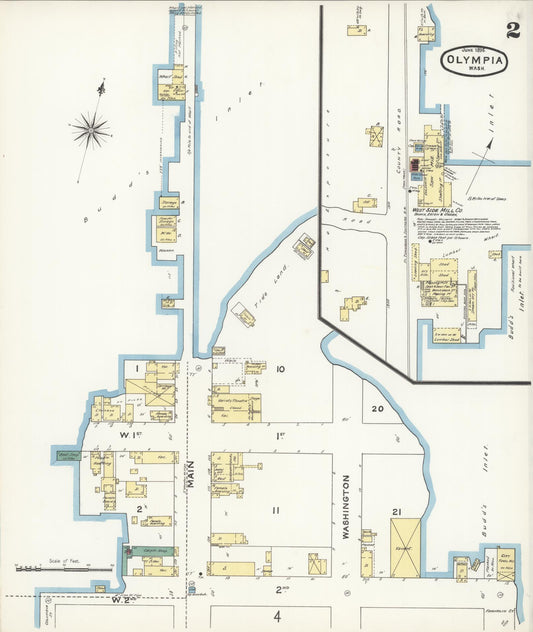 Sanborn Fire Insurance Map from Olympia, Thurston County, Washington (1896), Sheet #0002 - Historic Sanborn Fire Insurance Map Print, vintage old map wall art, antique decor, genealogy gift, Washington Washington map