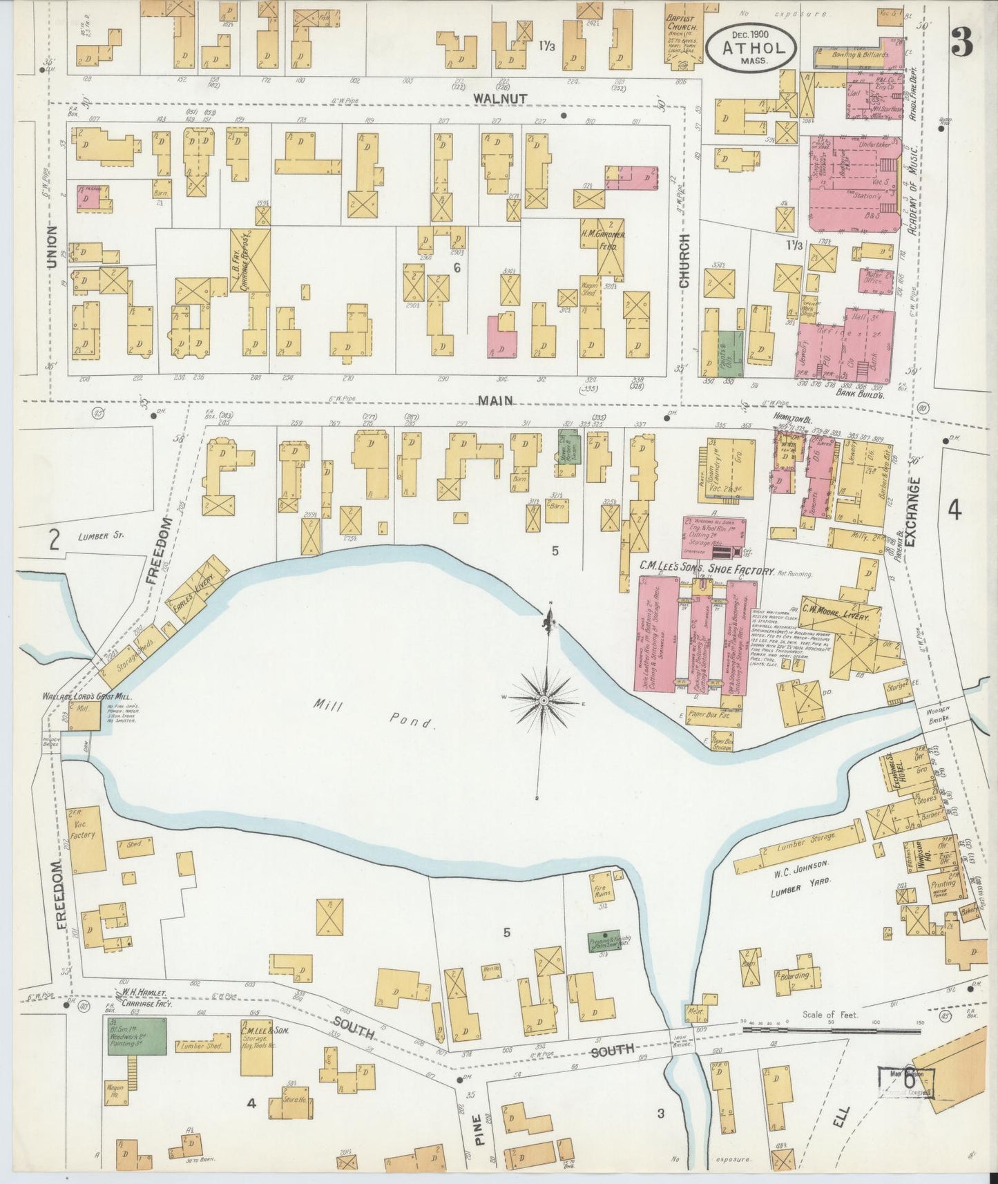 Sanborn Fire Insurance Map from Athol, Worcester County, Massachusetts (1900), Sheet #0003 - Historic Sanborn Fire Insurance Map Print, vintage old map wall art, antique decor, genealogy gift, Massachusetts Massachusetts map