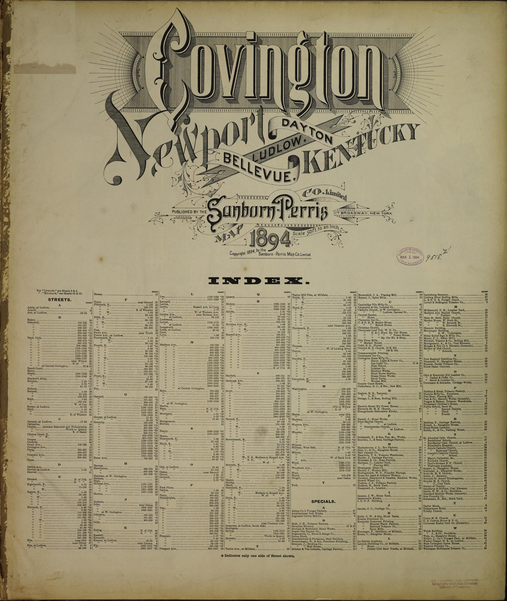 Sanborn Fire Insurance Map from Covington, Kenton County, Kentucky. (1894) – Historic Sanborn Fire Insurance Map Print