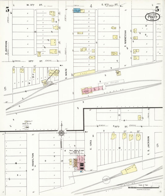 Sanborn Fire Insurance Map from Pratt, Pratt County, Kansas (1924), Sheet #0005 - Historic Sanborn Fire Insurance Map Print, vintage old map wall art, antique decor, genealogy gift, Kansas Kansas map