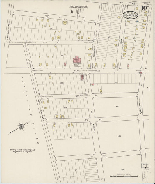 Sanborn Fire Insurance Map from Lyndhurst, Bergen County, New Jersey (1915), Sheet #0010 - Historic Sanborn Fire Insurance Map Print, vintage old map wall art, antique decor, genealogy gift, New Jersey New Jersey map