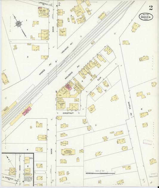 Sanborn Fire Insurance Map from Darien, Fairfield County, Connecticut (1912), Sheet #0002 - Historic Sanborn Fire Insurance Map Print, vintage old map wall art, antique decor, genealogy gift, Connecticut Connecticut map